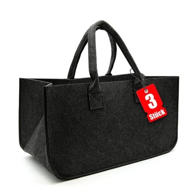 3x Filztasche groß in Anthrazit für Kaminholz oder als Shopper verwendbar        - Bild 1 von 4
