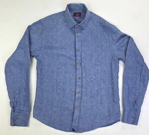 Untuckit Slim Fit Size Small Wrinkle Resistant Blue Linen Long Sleeve Logo Shirt - Picture 1 of 9
