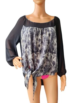 Cluny абстрактный шелк спереди чистый задние рукава узловатый кромки детали блузка размер 14 - Изображение 1 из 4