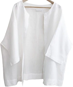 BRYN WALKER White Linen OVERSIZE KIMONO JACKET Topper BOXY Sz L O/S Fit - Picture 1 of 4