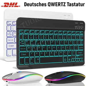 QWERTZ Bluetooth Beleuchtet Tastatur & Maus Für iPad Android IOS Tablet Windows - Bild 1 von 37