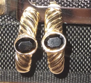 Vintage Swarovski Kristall schwarz Strass goldfarben Halb Creolen Clip auf Ohrringe - Bild 1 von 5