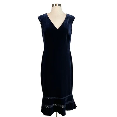 Ralph Lauren Women's Cocktail Dress Size 6 Blue Velvet Sleeveless Midi Sheath - Image 1 of 4