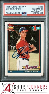 1991 TOPPS TIFFANY #333 CHIPPER JONES RC HOF PSA 10 DNA AUTO AUTHENTIC - Image 1 of 3