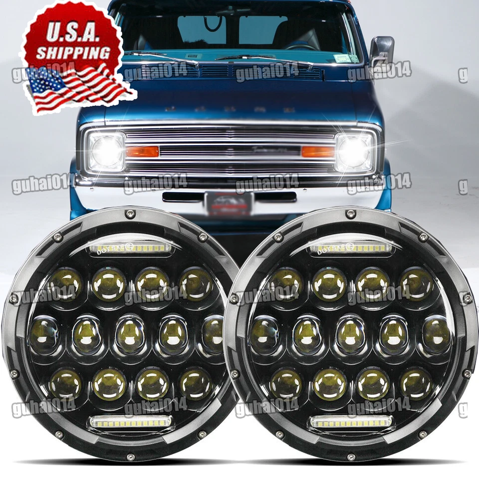 Par de faros LED redondos de 7" para camioneta Dodge B100 B200 B300 1971-1978 Foto 1 de 4