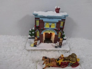 House of Lloyd Christmas Around the World Village Firehouse with Fire Wagon - Picture 1 of 3