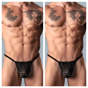 MALE POWER POSING STRAP G STRING LACE ONE SIZE 2 PAIR COUNT BLACK - Picture 1 of 5