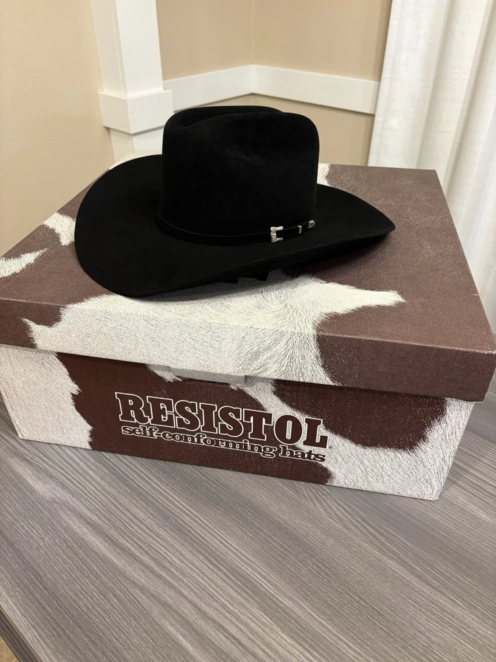 Chapéu de cowboy Resistol 20X ouro preto autoconformado longo oval tamanho 7 castor 20X - Imagem 1 de 3