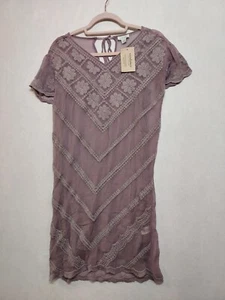 NWT Sundance Dress Petite XXS Embroidered Lace Sheer Lined Boho Chic Mauve  - Picture 1 of 20