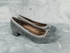 AGL Shoes Pumps Womens 38.5 US 8.5 Gray Kristin Suede Block Heel Bow Ballet - Picture 1 of 8