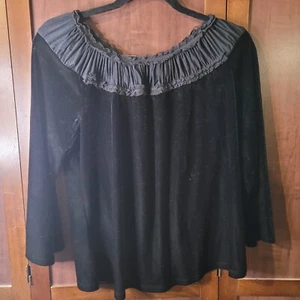My Michelle Blouse Black 1X XL Velvet 3/4 Sleeve Flare Ruched Whimsigoth - Picture 1 of 4