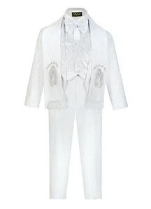 BOYS SLIM WHITE TAIL TUXEDO 6PC SET CHRISTENING BAPTISM GUADALUPE VIRGIN MARIA - Picture 1 of 11