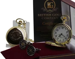 Schrotflinte Patrone personalisiert Gold Taschenuhr Manschettenknöpfe Pistole 12 Stärke Schale - Bild 1 von 4