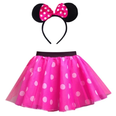 Damas/Niñas ROSA Minnie Mouse Disfraz Vestido Elegante Conjunto de Accesorios Orejas Foto 1 de 3