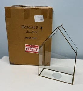 WEST ELM Terrace Candlelight House Brass Large (Small Crack on top pane) NEW/Ope - Picture 1 of 18