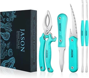 Elegant Seafood Opener Kit - Includes Crab Cracker, Shrimp Peeler, Oyster Knife - Picture 1 of 8