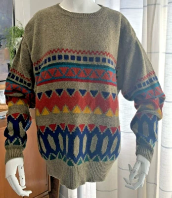 Vintage Generra  1990's Sweater Men's M Geometric Knit Crewneck Grampa Vibe - Image 1 of 4