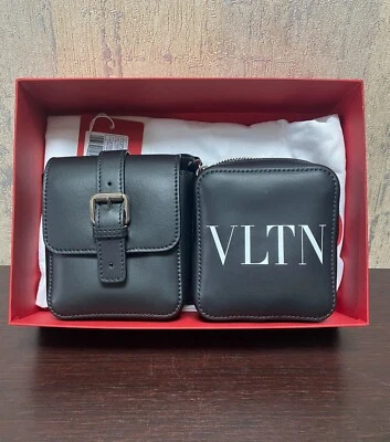 Valentino Garavani VLTN Men's Belt Bag – Black Leather Dual Pouch Crossbody - Image 1 of 4