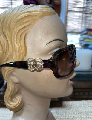 Vintage Dolce & Gabbana Brown Tortoise DG Logo Rhinestone Sunglasses DG 6029-B - Image 1 of 4