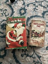 Two Retro Santa Wooden Storage Stash Book Boxes Merry Christmas Santa Post NWT