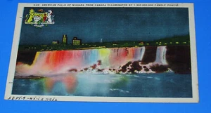 Vtg Postcard -American Falls/Canada illum. by 1,300,000,000 candle power- 1945 - Picture 1 of 2