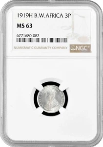 British West Africa 3 pence 1919 H, NGC MS63, "British colony (1907 - 1966)" - Picture 1 of 2
