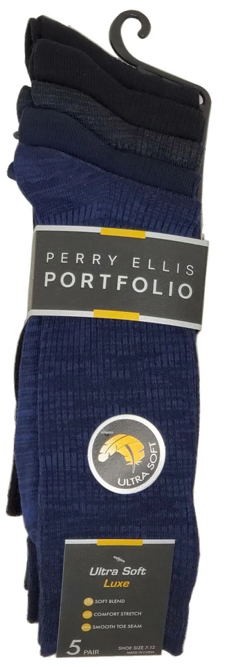 Paquete de 5 calcetines Perry Ellis Portfolio ULTRA SUAVES de lujo para hombre - Mezcla de colores - NUEVO Foto 1 de 3