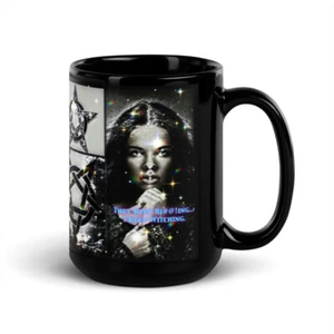 Black Glossy Mug keep witching witchy pentagram magick wicca Goddess stars - Picture 1 of 7