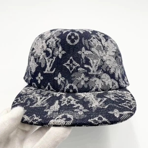Louis Vuitton Monogram Tapestry Blue Grey LV Logo Sun Cap Baseball Hat Size60 JP - Picture 1 of 9