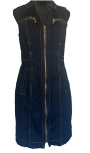 INC Knee Length Zip Down Dark Wash Denim Dress Size 6 - Picture 1 of 9