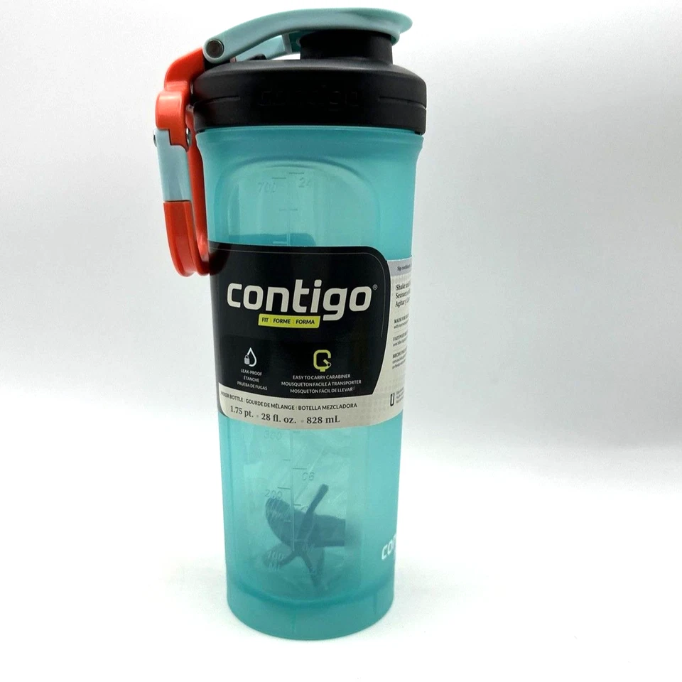 Contigo 28 fl oz. Fit Shake & Go 2.0 Shaker Bottle TEAL Bubble Tea Snap Top