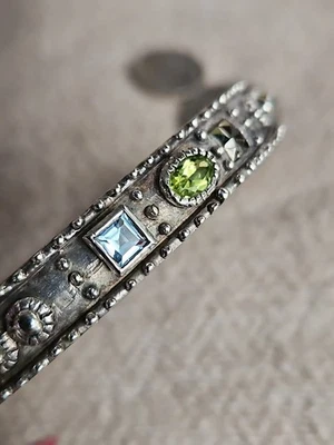 Brazalete Brazalete Esterlina Multi Piedras Preciosas Peridoto Amatista Topacio 7.5 Ripka 34g Foto 1 de 4