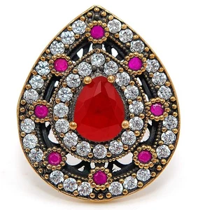 Ottoman Empire Style 14CT Garnet & Topaz 925 Sterling Silver Ring Sz 7 H1-4 - Picture 1 of 3