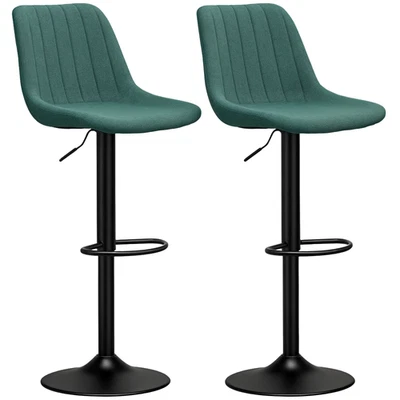 HOMCOM Bar Stools Set of 2 Adjustable Swivel Bar Chairs with Backrest Green - Image 1 of 4