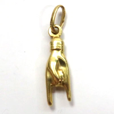 GOLD PENDANT 18K Yellow Cornuto Italian Hand Sign Charm DIO 👹💀😈😍 L@@K Real - Image 1 of 4