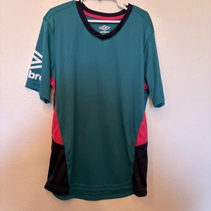 Boys Large 10-12 Color block Teal And Pink Umbro Jersey - Picture 1 of 3