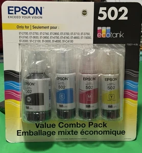 Genuine Epson 502 Ink Bottle Combo for ECO-TANK ET-Printers-OEM-4PK-NEW - Picture 1 of 2