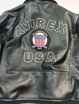 Mens Avirex Genuine Cowhide Leather Bomber Jacket American Flight Leather Jacket - Image 1 of 4