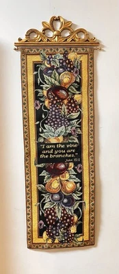 Old World Italy Fruits Pears Plums Grapes Tapestry Wall Hanging Panel w/Verse - Image 1 of 2