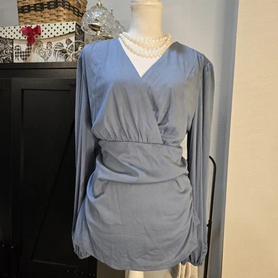 NUEVO CON ETIQUETAS Grace Karen Manga Larga Imitación Envoltura Azul Gris Pull On Talla XL 106 Foto 1 de 4