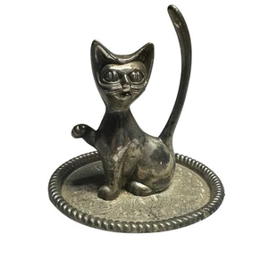 Vintage Schmuck Ring Halter versilbert Katze Ring Halter 3,5" hoch - Bild 1 von 4