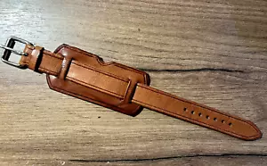 20mm handmade brown leather WW1 WW2 military army trench watch bund strap band - Picture 1 of 2