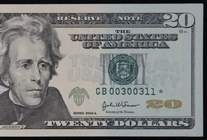 $20 2004A Gem CU Star Federal Reserve Note GB00300311* series A, 320K Run 1, NY - Picture 1 of 3