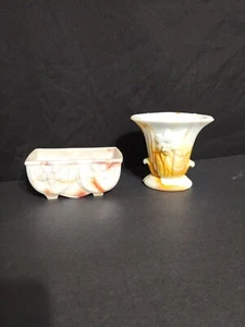 Akro Agate Slag Glass Brown White Swirl Lily Vase Planter & vase vintage - Picture 1 of 6
