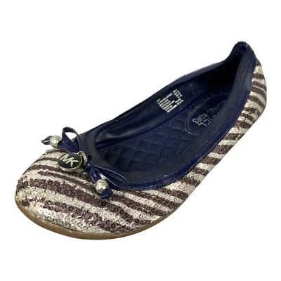 Michael Kors Ballet Pisos KORY Talla 3 MK Logo Rayas Lentejuelas Tostado BUENO Foto 1 de 4