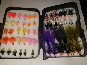 Steelhead fly assortment- nymphs, eggs leeches- 4 dozen flies with box - Picture 1 of 3