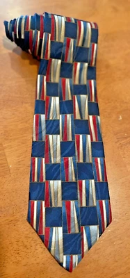 Винтажный многоцветный синий белый серый коричневый красный галстук Oleg Cassini 3,5 дюйма x 54 дюйма - Изображение 1 из 4