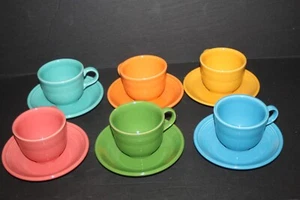 Set Of 6 Fiestaware Coffee Tea Cups With Saucers-6 oz. - Picture 1 of 6