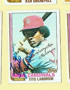 1982 Topps Baseball Card Autographed St. Louis Cardinals #658 Tito Landrum
