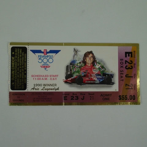 1991 Indy 500 Used Race Ticket Stub Box Seat Stand E Box 23 Row J Seat 21 Cover